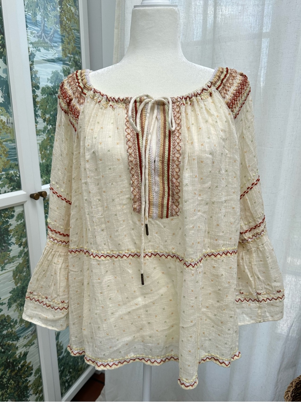 Free People Milk Blossom Peasant Blouse Size Small